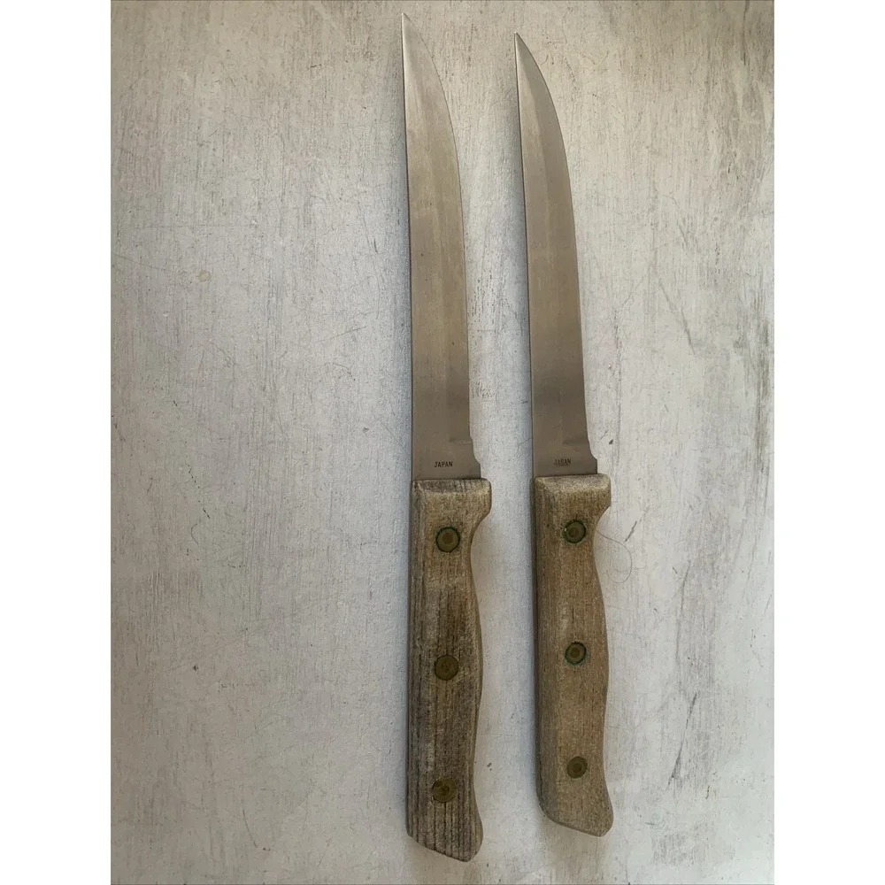 Vintage Carvel Hall Steak‎ Knives Set of 2 Hi-Stainless Steel Japan Wood Handle